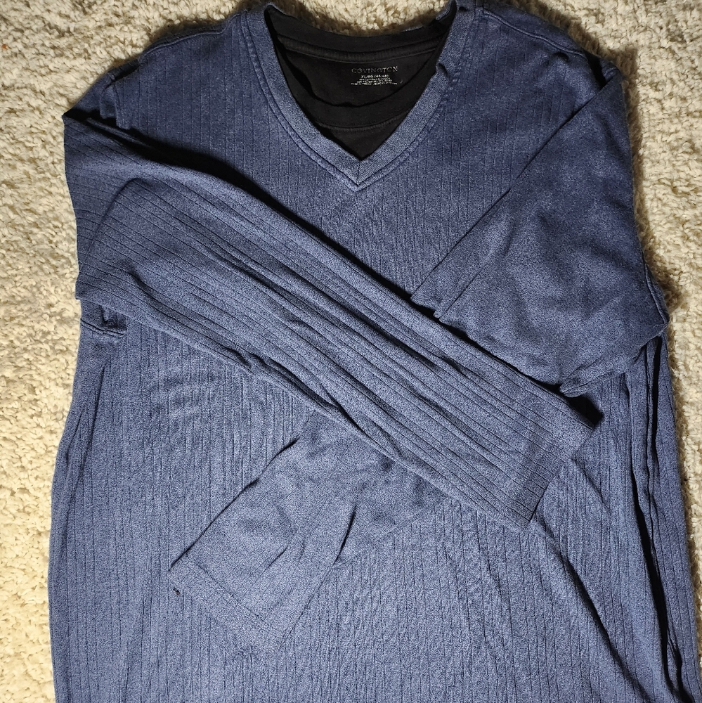 Covington Blue V-Neck Sweater Ribbed Knit